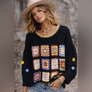 S321. RESTOCKED Colorful Crochet Pattern Sweater
